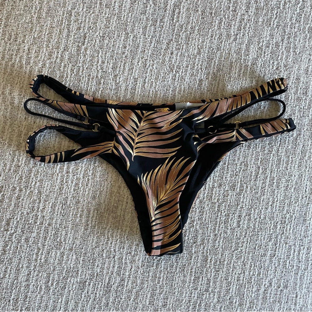 Beach Bunny gold palm foil reversible bikini bottom, size L